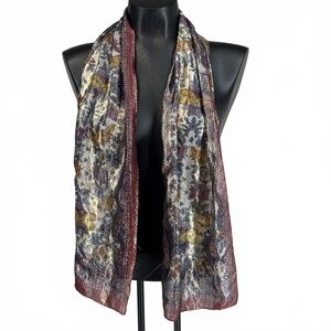 Elegant Floral Sheer Scarf with Metallic Accents‎